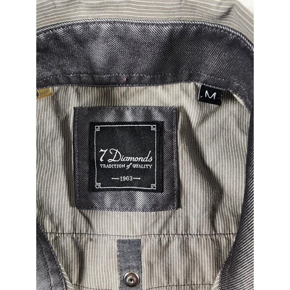 7 Diamonds‎ Mens Grey White Striped Long Sleeve Western Button Down Shirt Medium - Picture 7 of 9